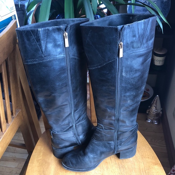 Vince Camuto Finella Black Leather Zip Knee Boots - Picture 5 of 10